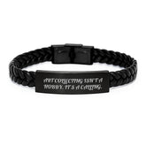 Gifts from Friends, Inspirational Art Collecting Quote Interlaced Leather Bracelet, Unique Gifts for Art Collecting Men, Art Collecting Isn't A Hobby. It's A Calling., Graduation Gifts for Him - Image 1